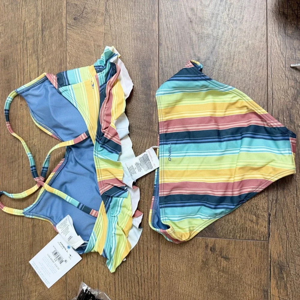 O'Neill Beachbound Stripe Peplum Tri Bikini Set‎ Size 12 NWT